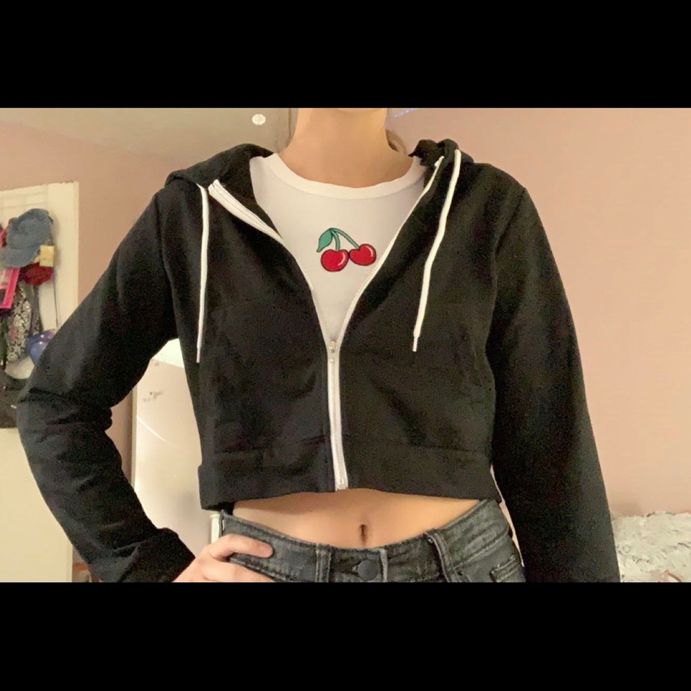 black cropped jacket with hood